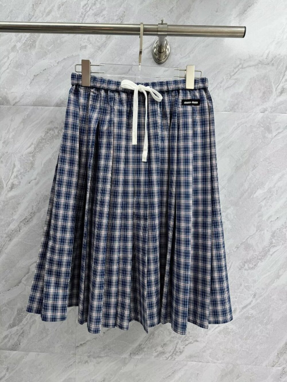 Miu Miu Blue and White Plaid Circle Skirt